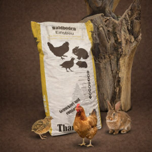Thannwald Waldboden-Einstreu</br>für glückliches Geflügel und Kleintiere</br>11kg / 60 Liter, Papiersack